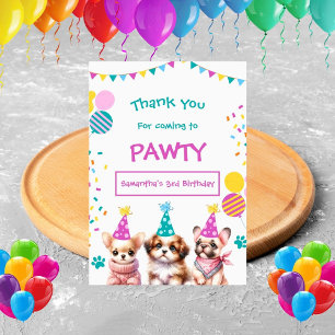 Pawty Cut Puppy Girl Birthday Carte de remerciemen
