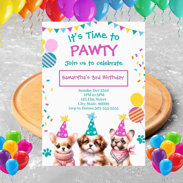 Pawty Cut Puppy Girl Invitation Anniversaire (Créateur téléchargé)