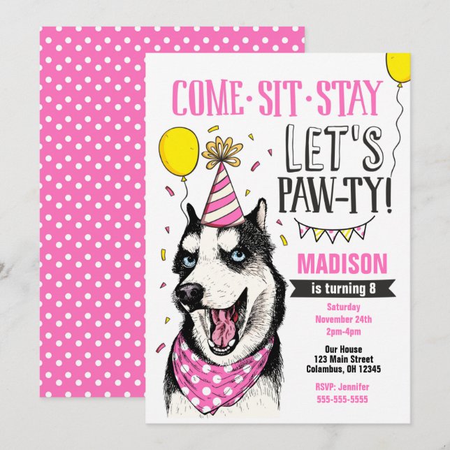 Pawty Invitation Anniversaire Chien Chien Chien Ch (Devant / Derrière)