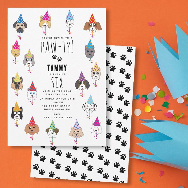 Pawty Niedliche Geburtstag Party Hunde Einladung (Pawty Cute Birthday Party Dogs Invitation)