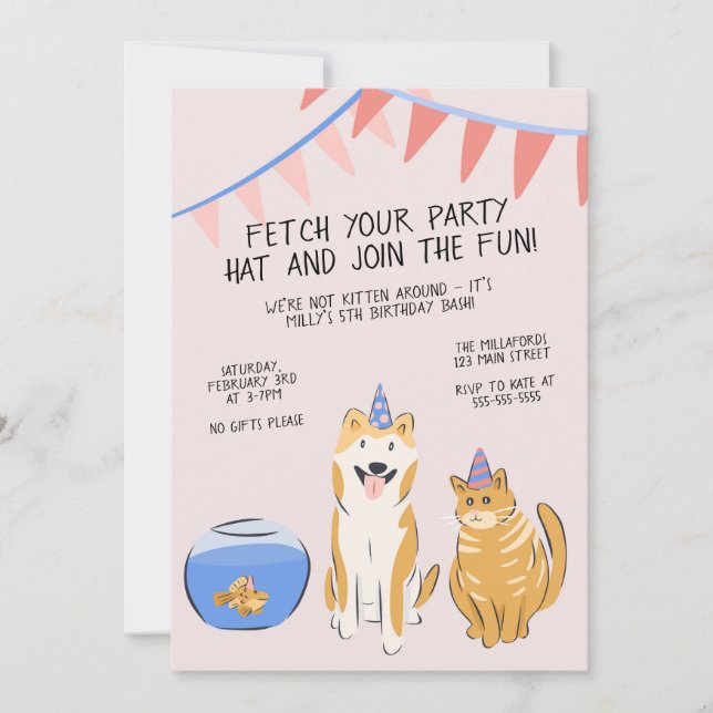 Pawty Time Kids Birthday Invitation | House Pets (Devant)