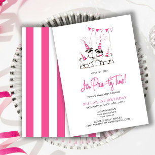 Pawty Time Puppy rose Anniversaire Invitation