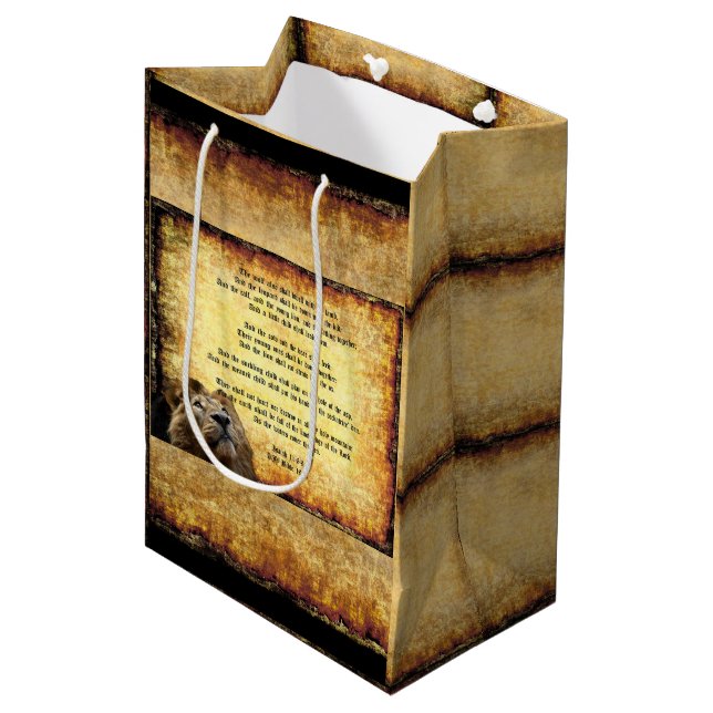 Pax Christos, Löwe mit Isaiah 11:6-9 Mittlere Geschenktüte (Vorderseite Schrägansicht)