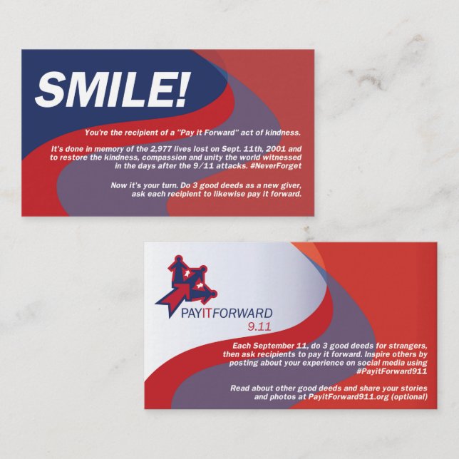 Pay It Forward 911 Smile Cards! Visitenkarte (Vorne/Hinten)