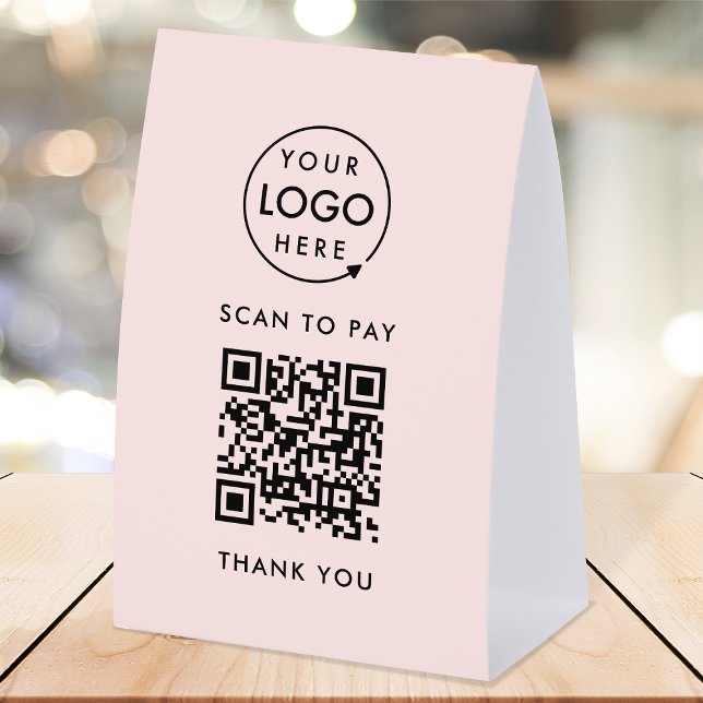 Payment Table Tent Paper Sign | QR Scan to Pay Tischaufsteller (Interactive "scan to pay” QR code cash wrap paper table signs for electronic payment transactions.)