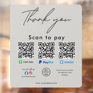 Paypal Cash App Venmo QR-Logo Vielen Dank Fensteraufkleber