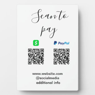 Paypal Cashapp Scan zum Bezahlen QR Geschäftsname Fotoplatte