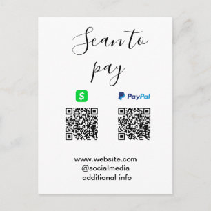 Paypal Cashapp Scan zum Bezahlen QR Geschäftsname Postkarte