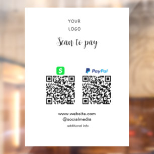 Paypal Cashapp Scan zur Zahlung von QR Name hinzuf Fensteraufkleber