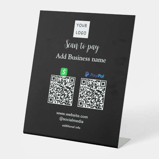 Paypal Cashapp Scan zur Zahlung von QR Name hinzuf Sockelschild (Vorderseite)