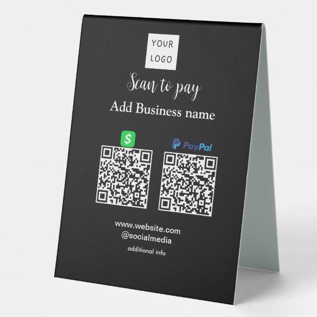 Paypal Cashapp Scan zur Zahlung von QR Name hinzuf Tischaufsteller (Vorderseite)