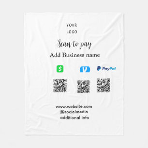 Paypal Cashapp Venmo-Scan zum Bezahlen QR-Geschäft Fleecedecke