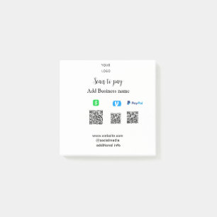 Paypal Cashapp Venmo Scan zum Bezahlen QR Geschäft Post-it Klebezettel