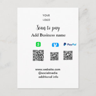 Paypal Cashapp Venmo-Scan zum Bezahlen QR-Geschäft Postkarte