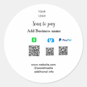 Paypal Cashapp Venmo Scan zum Bezahlen QR Geschäft Runder Aufkleber