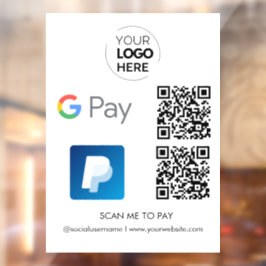 Paypal Google Pay QR Code Zahlung | Zur Bezahlung  Fensteraufkleber