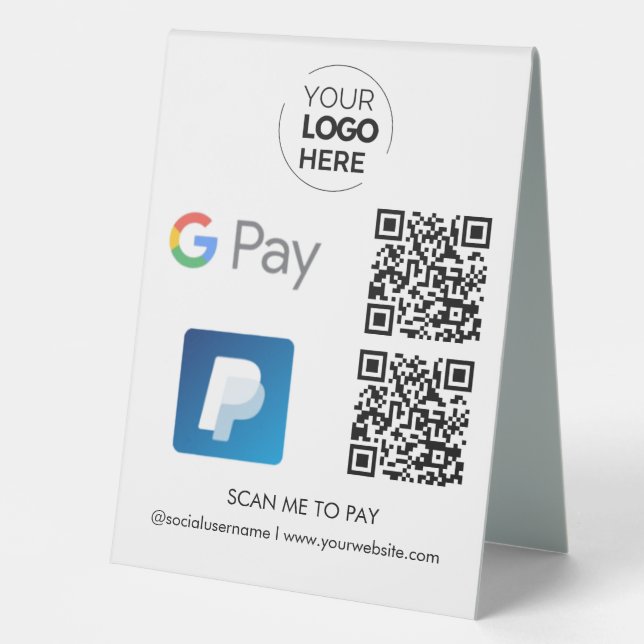 Paypal Google Pay QR Code Zahlung | Zur Bezahlung  Tischaufsteller (Vorderseite)
