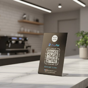 Paypal QR Code Zahlung Scanne um das Firmenlogo Sockelschild