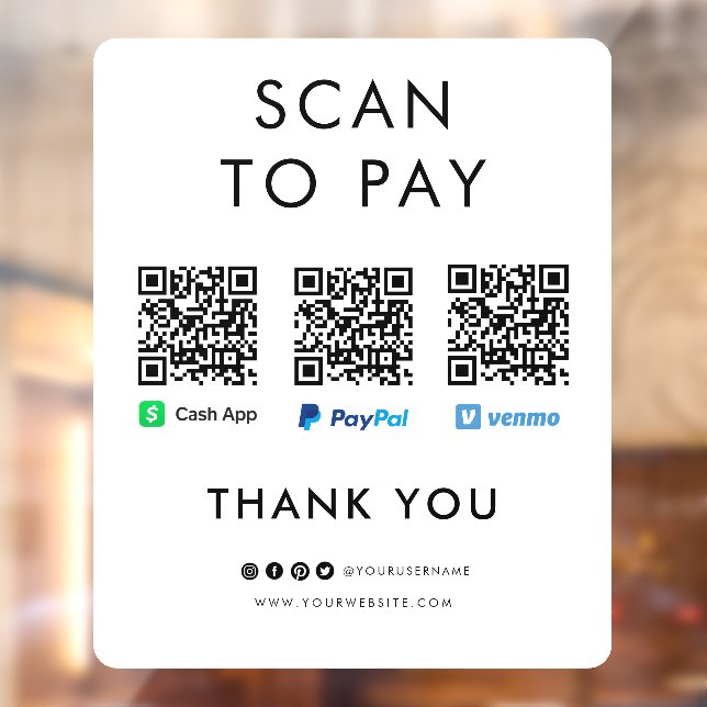 Paypal Venmo Cash App Scan zur Bezahlung von QR Co Fensteraufkleber (Blatt 2)