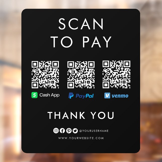 Paypal Venmo Cash App scannt, um QR-Code schwarz z Fensteraufkleber (Blatt 2)