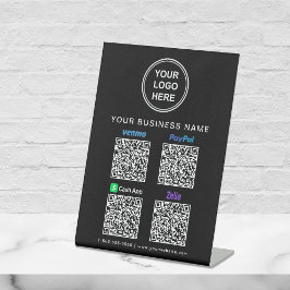 Paypal Venmo CashApp Zelle QR-Logos Schwarz Sockelschild