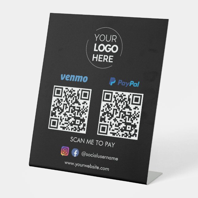 Paypal Venmo QR Code Zahlung | Scannen, um schwarz Sockelschild (Vorderseite)