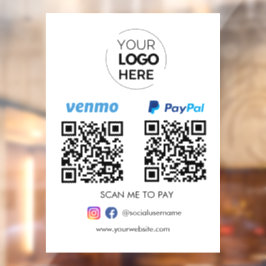 Paypal Venmo QR Code Zahlung | Zur Bezahlung scann Fensteraufkleber