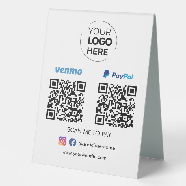 Paypal Venmo QR Code Zahlung | Zur Bezahlung scann Tischaufsteller (Vorderseite)