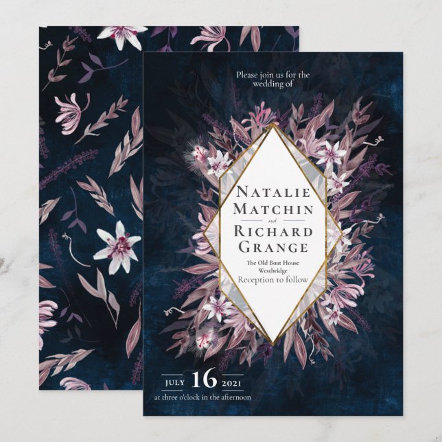 Pays art floral invitation mariage, invitation (Devant / Derrière)