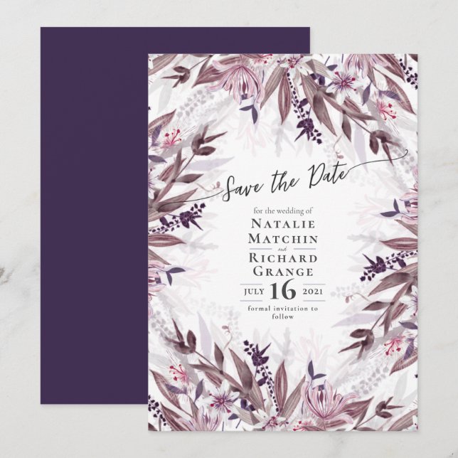 Pays art floral invitation mariage, invitation (Devant / Derrière)