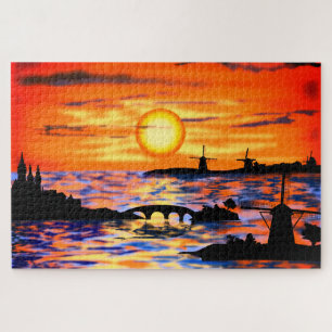 Pays-Bas paysage coucher de soleil puzzle puzzle