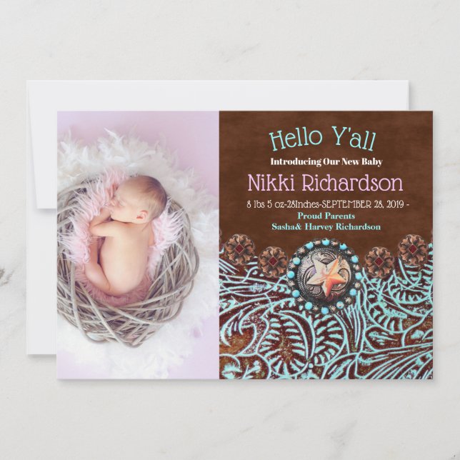 pays brun turquoise Faire-part de naissance ouest (Devant)