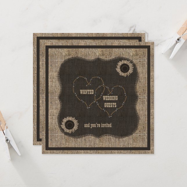 Pays Burlap Western Faire-part de mariage (Devant/Arrière en situation)