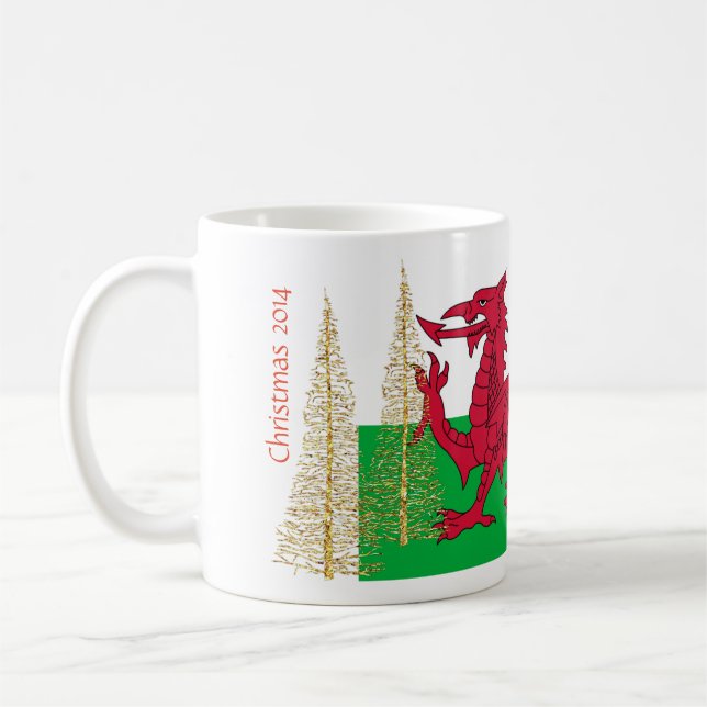 Pays de Galles Welch Drapeau Or Noël Arbres Mug (Gauche)