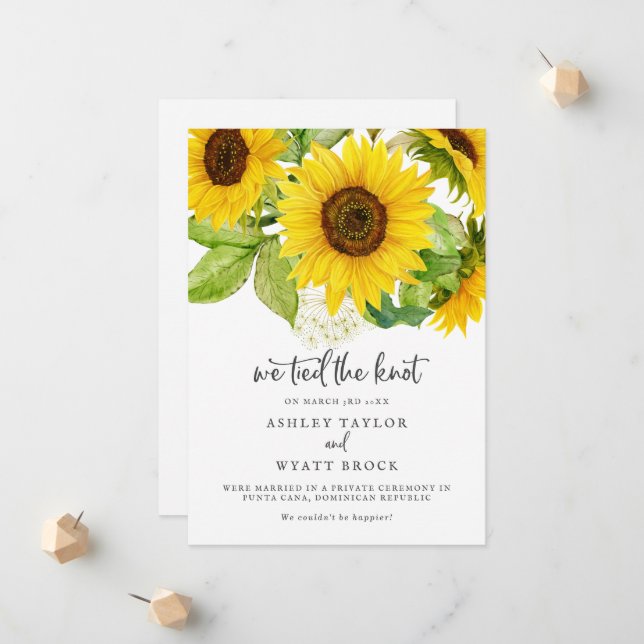 Pays Faire-part Elopement de tournesol (Devant/Arrière en situation)