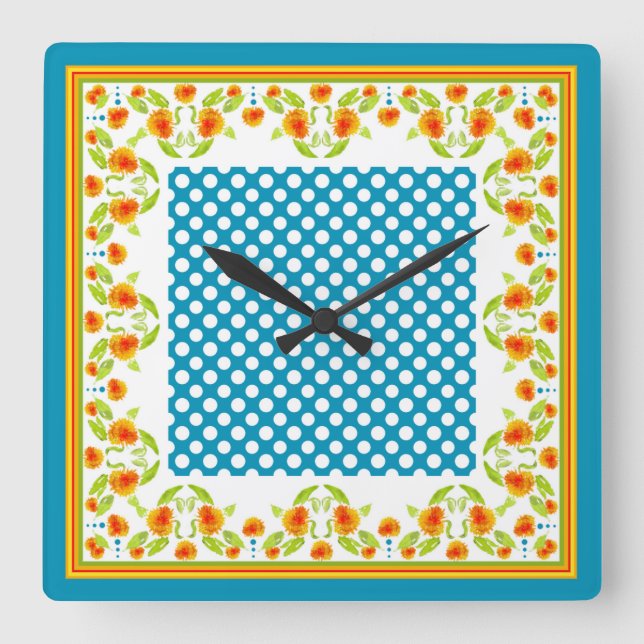 Pays Marigolds Frontière et Pois Horloge murale (Recto)