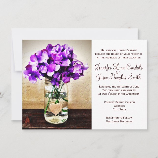 Pays Mason Jar Hydrangea Invitations de mariage (Devant)