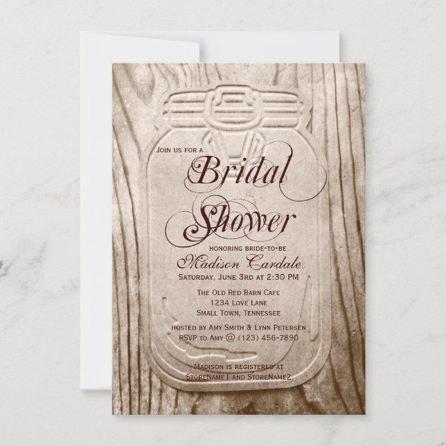 Pays Mason Jar Rustic Bridal Showvous Invitations (Devant)