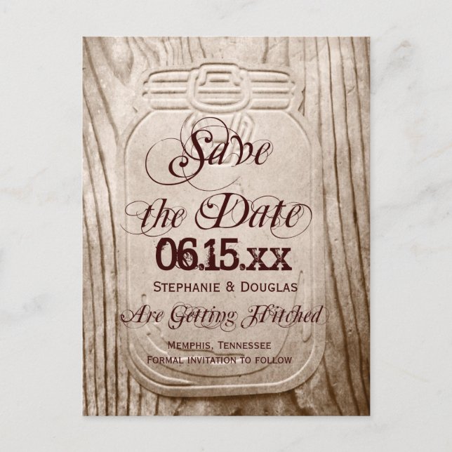 Pays Mason Jar Rustic Enregistrer la date Cartes p (Devant)