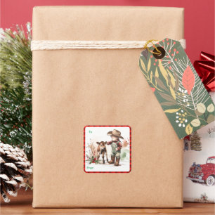 Pays Noël Cowboy Cheval Cadeau étiquette