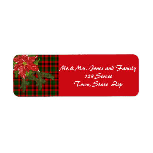 Pays Noël, Rouge Plaid, Poinsettia Étiquettes