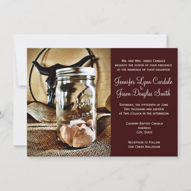 Pays Ouest Mason Jar Invitations de mariage (Devant)