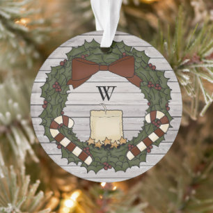 Pays primitif Ferme Holly Monogram Wreath