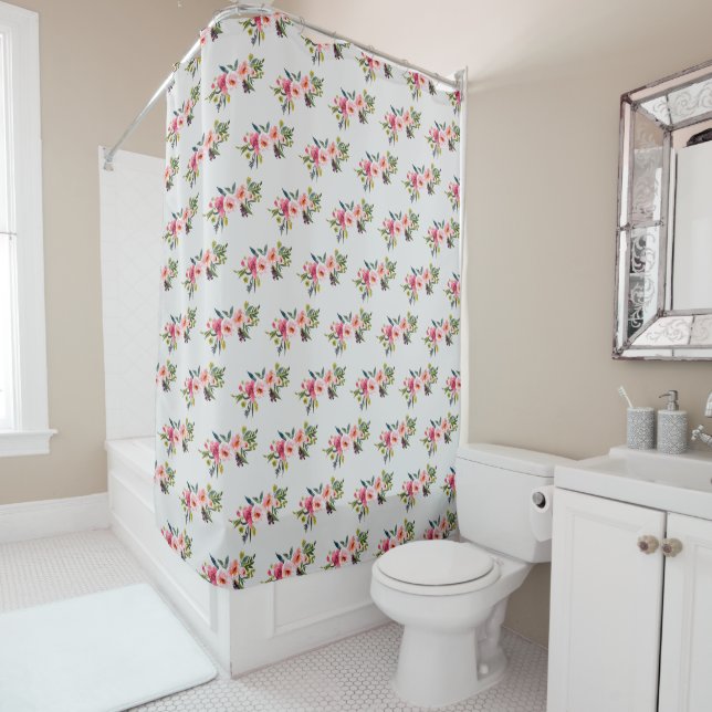 Pays Rose Motif Dove Grey Douche Rideau (En situation)