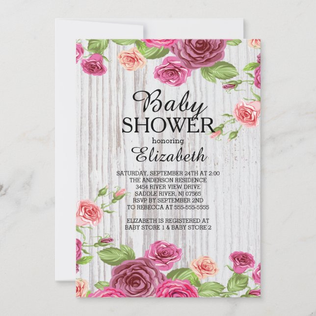 Pays Rose Roses Baby shower bois Invitation (Devant)