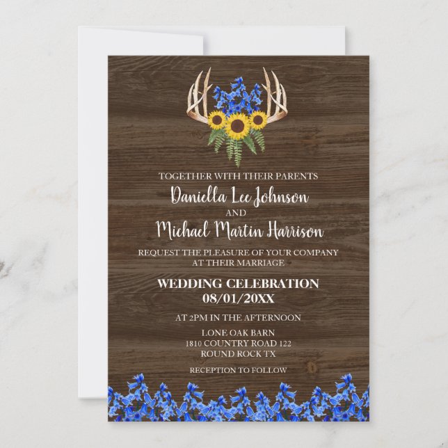 Pays Russe Floral Antlers Faire-part de mariage (Devant)