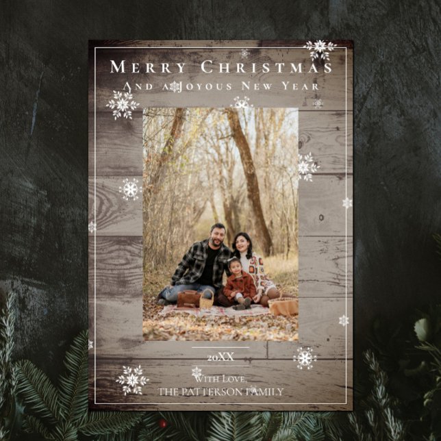 Pays Russe Snowflakes Carte photo de vacances (Country Rustic Snowflakes Christmas Photo Card)