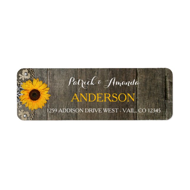 Pays Russe Tournesol Lace Burlap Mariage Étiquette (Devant)