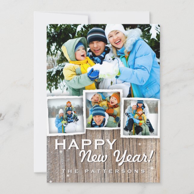 Pays Rustic Wood Bonne année Carte photo (Devant)