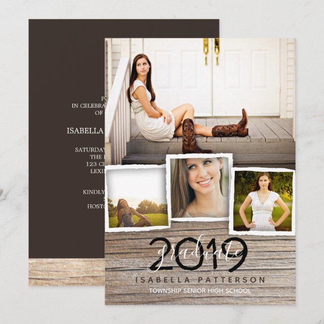 Pays Rustic Wood Graduation Invitation (Devant / Derrière)